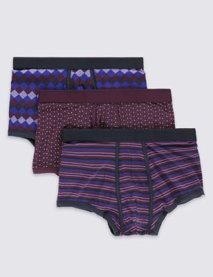 3 Pack 4-Way Stretch Cotton Cool & Fresh&trade; Purple Harlequin Hipsters with StayNEW&trade;